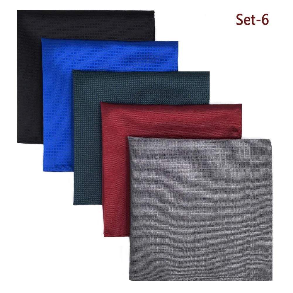 

5 Pieces Assorted Mens Pocket Square Fashion Wedding Silk Handkerchiefs Set Colorful Solid