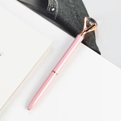 Новинка Большой Хрустальный бриллиант металлическая шариковая ручка высокого качества персональный логотип подарочная ручка разноцветный школьный канцелярский магазин - Цвет: Rose pink 1pcs