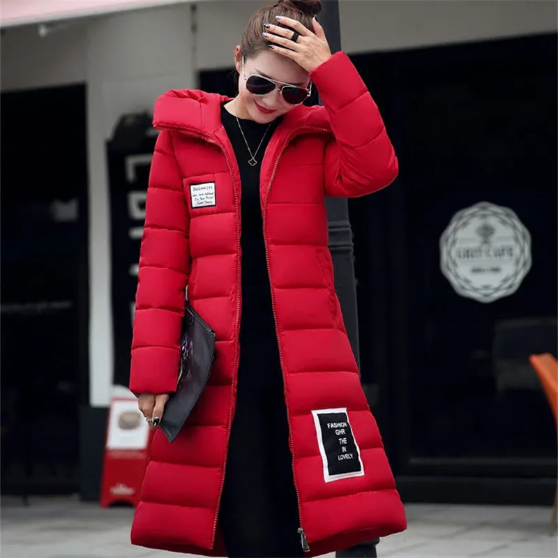 2019 New Fashion Long Winter Jacket Women Slim Female Coat Thicken Parka Maxi Cotton Clothing Red Clothing Hooded Student C2541