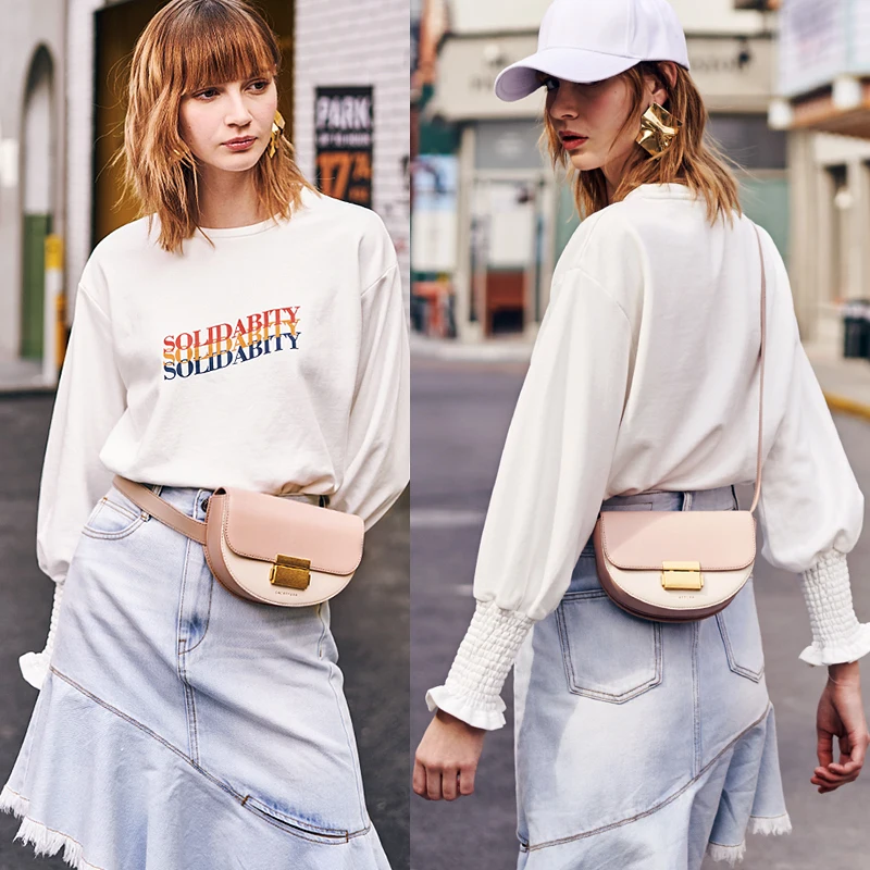 

LACATTURA New 2019 Women Shoulder Bags Small Saddle Flap Bag Designer Handbag Moon Messenger Bag Crossbody for Ladies Waist Pack