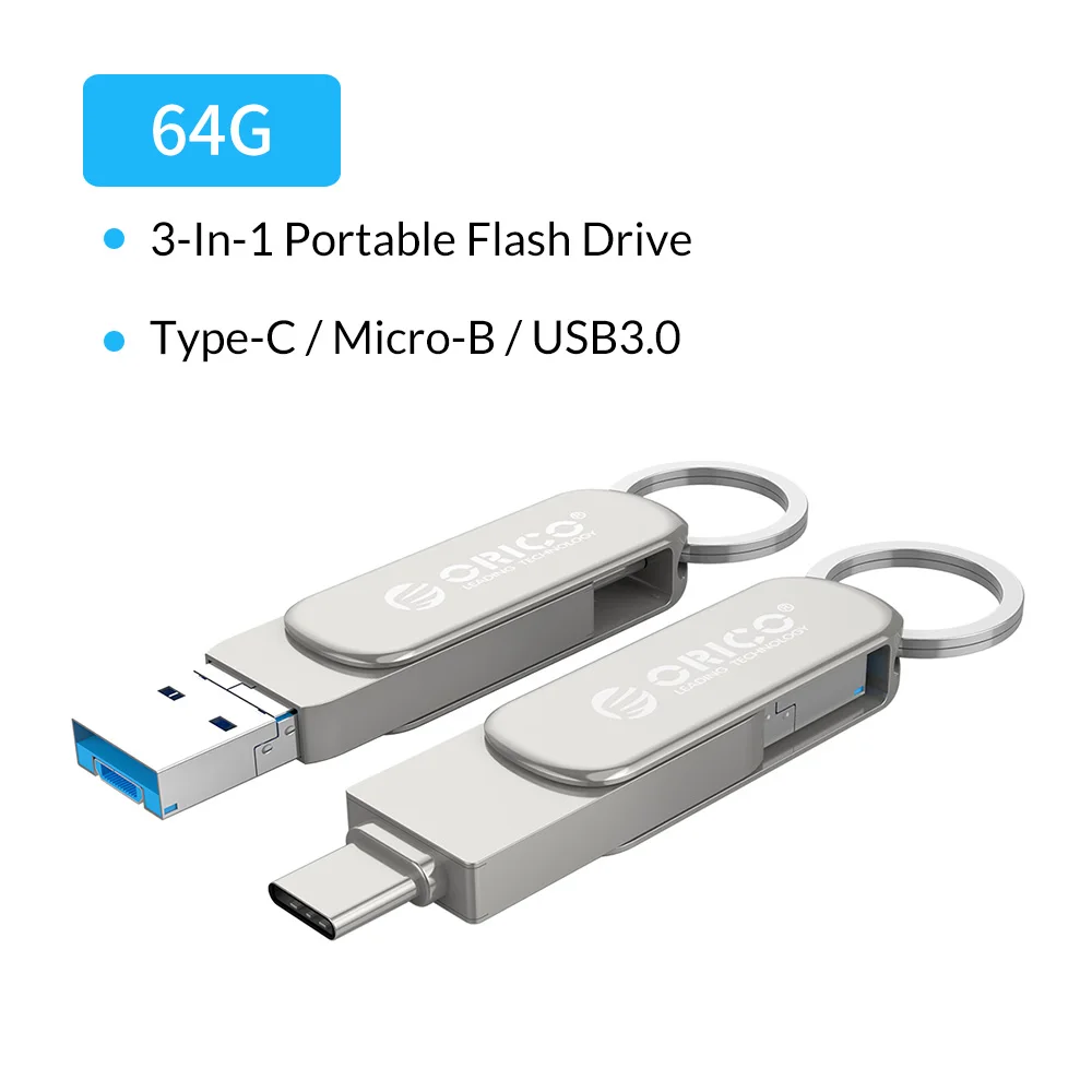 ORICO 3-в-1 OTG USB флэш-накопитель Тип-C USB3.0 Micro-B 64 Гб оперативной памяти, 32 Гб встроенной памяти, USB3.0 флэш-память USB флэш U диск для телефона/планшета/ПК