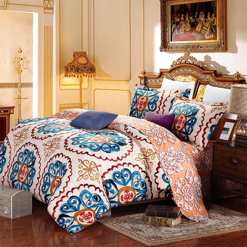 Warm Sanding Thickening Modern Flora Ethnic 4Pc Queen/King Size Bed