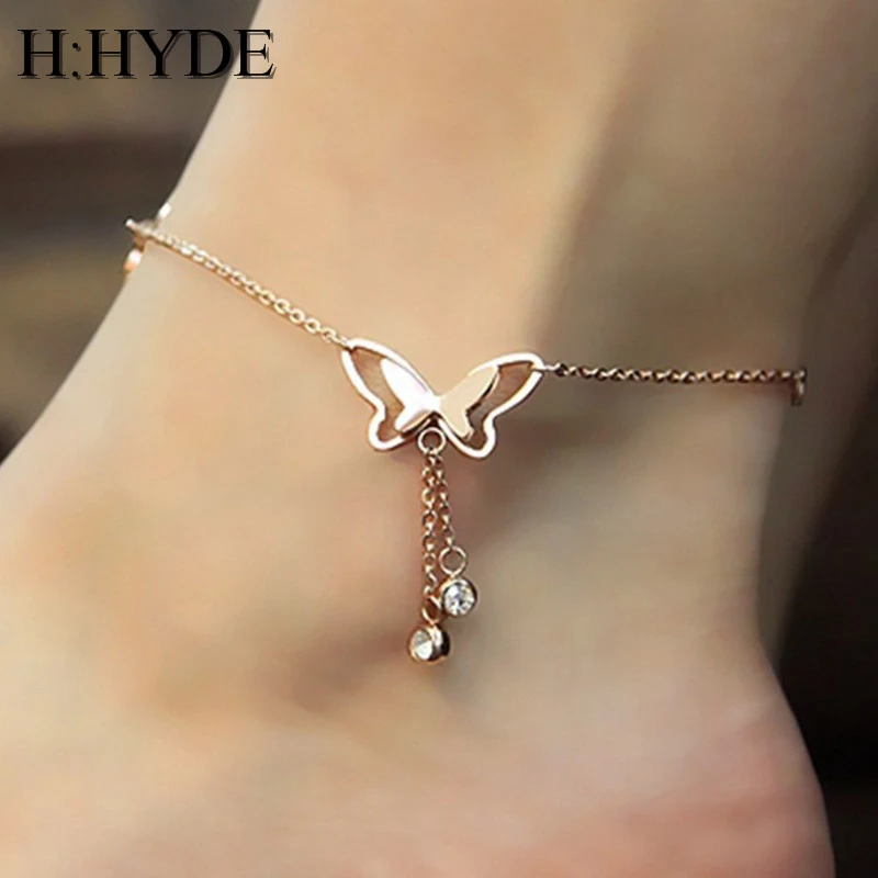 H:HYDE Butterfly подвеска ножного браслета кисточки стразы лодыжки браслет Пляжная