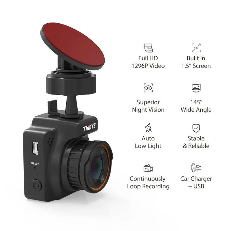 ThiEYE Мини Автомобильный видеорегистратор Камера 145 градусов Даш камера Full HD 1296 P