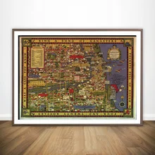 1931 Mapa de Chicago Gangland Vintage histórico 6x8 decoración pared película lienzo impresiones lienzo arte pinturas al óleo sin marco