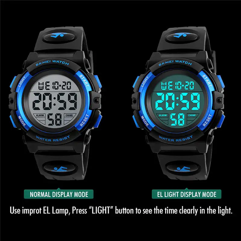 SKMEI Brand Children Watches LED Digital Multifunctional Waterproof Wristwatches Outdoor Sports Watches for Kids Boy Girls Swim