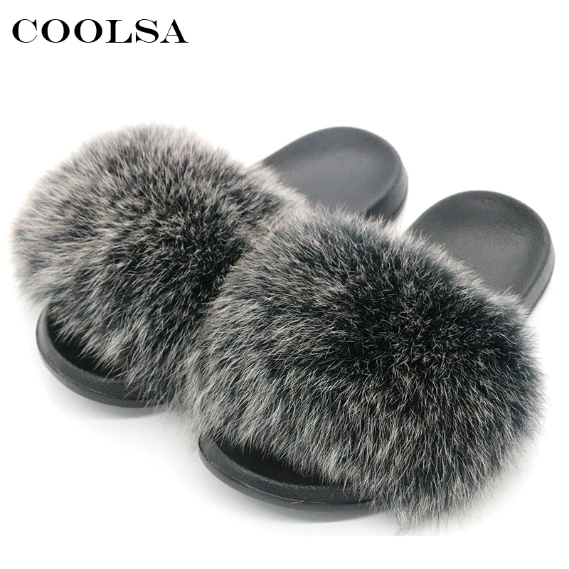Coolsa новый летний Для женщин лиса Мех животных Шлёпанцы для пушистый