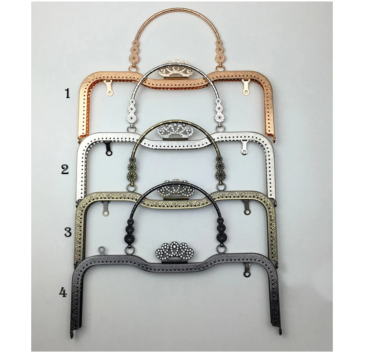 

DIY metal purse clasp frame knurling mouth golden bag hardware accessories crown diamond with handle 27cm