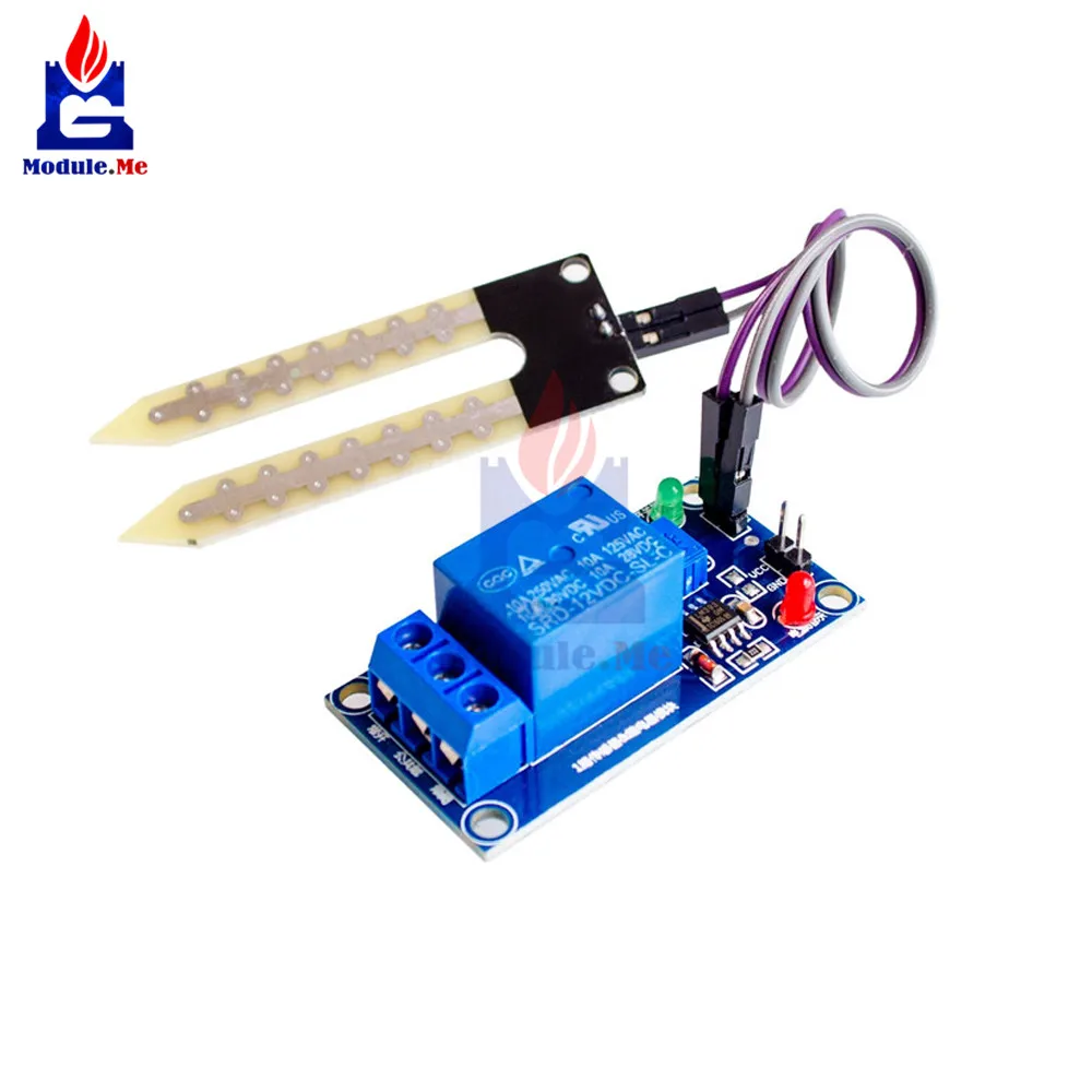 

DC 12V 1 Channel Relay Module Soil Humidity Sensor Hygrometer Sensor Power Supply Board with LED Indicator 2 Pin Female Cable