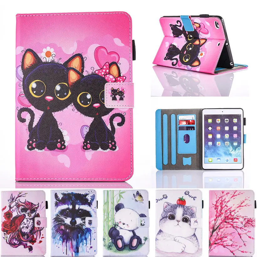 

Fashion Cartoon Silicone PU Leather Flip Cover For Apple iPad air 1 2 case For iPad 5 6 Tablet Funda Owl Cat Pattern Stand Shell