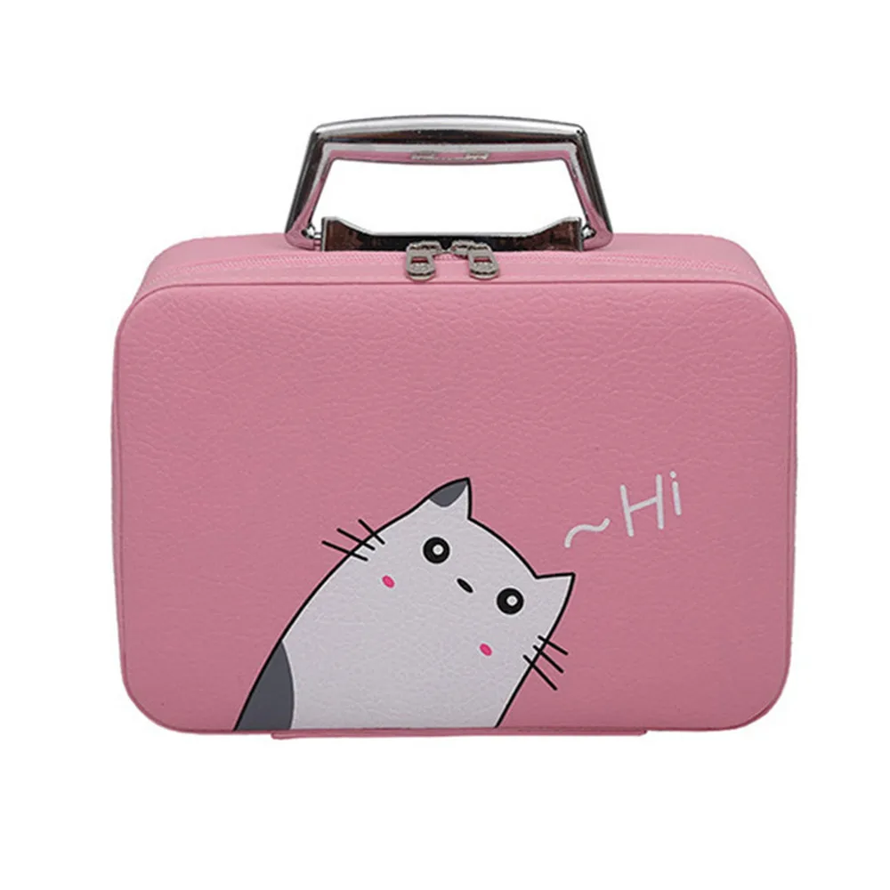 

Portable Leather Makeup Bag Trunk Shaped Cosmetic Bag Mini Make Up Case Zipper Storage Travel Bags mulheres maquiagem 9#18