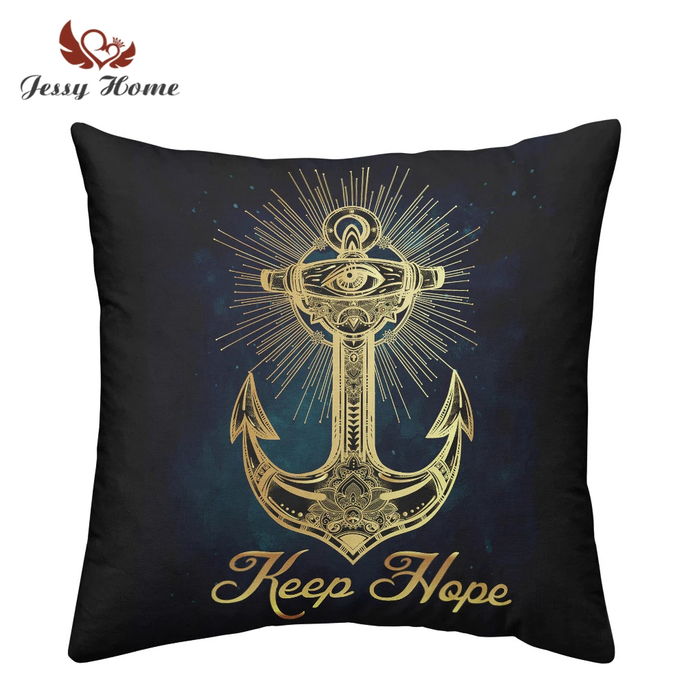 

Luxury Golden Anchor Cushion Cover Palm Print Pillowcase Home Decorative Throw Pillows coussin de salon Drop Shipping C15