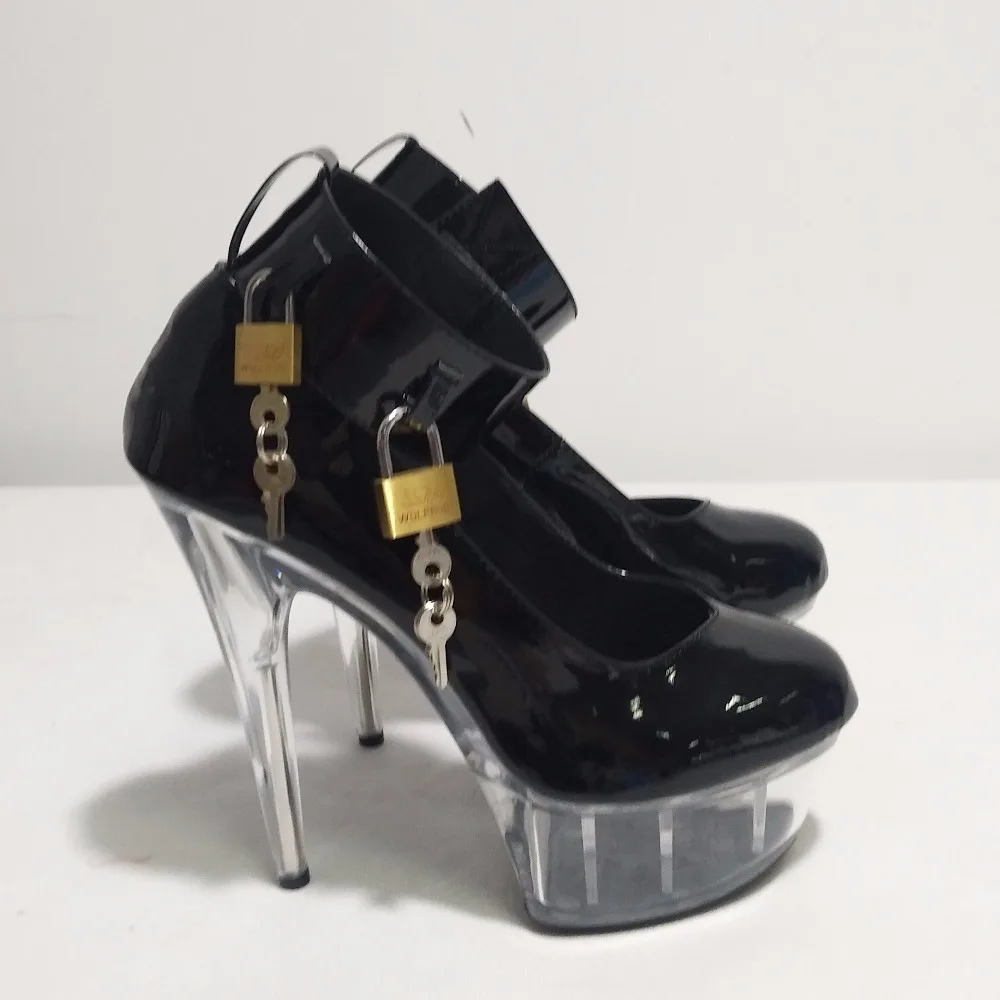 The 15cm crystal soles are displayed in response to bare metal trim, and the models stage party heels