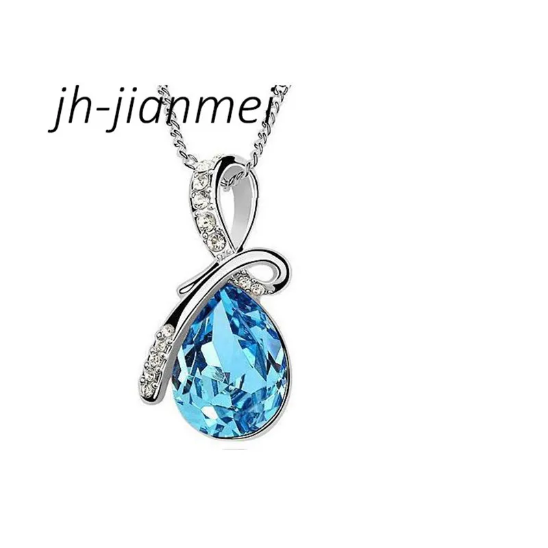 

2018 New Ladies Necklace Fashion Tears Angel Drop Crystal Green Charm Clavicle Chain Necklace