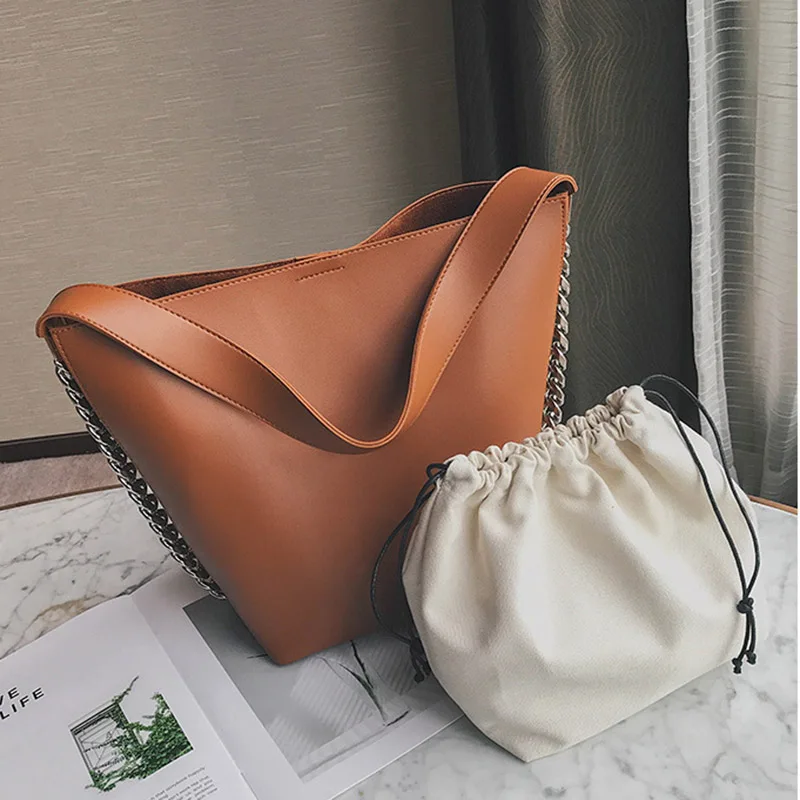 

2 Pcs Woman Composite Bucket Bag PU Leather Metal Chain Handbag Lady Girl Travel Shoulder Bags BS88