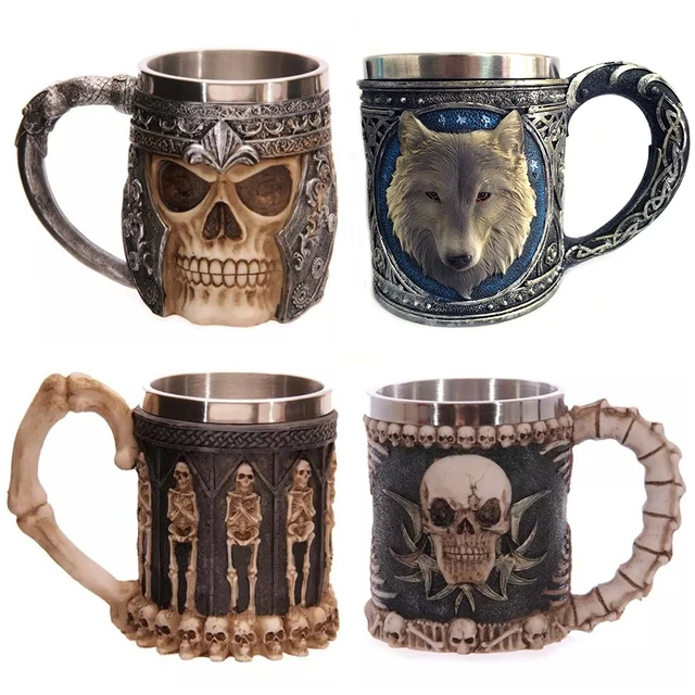 $US $13.36 Medieval Retro Striking Warrior Tankard Viking Terror Skull Mug 3D Wolf Beer Coffee Tea Cups Wine G