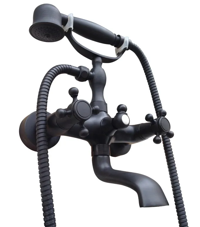 

Black Oil Rubbed Brass Double Cross Handles Wall Mounted Claw Foot Bathroom Tub Faucet Mixer Tap With Handshower mtf606
