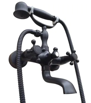 

Black Oil Rubbed Brass Double Cross Handles Wall Mounted Claw Foot Bathroom Tub Faucet Mixer Tap With Handshower mtf606