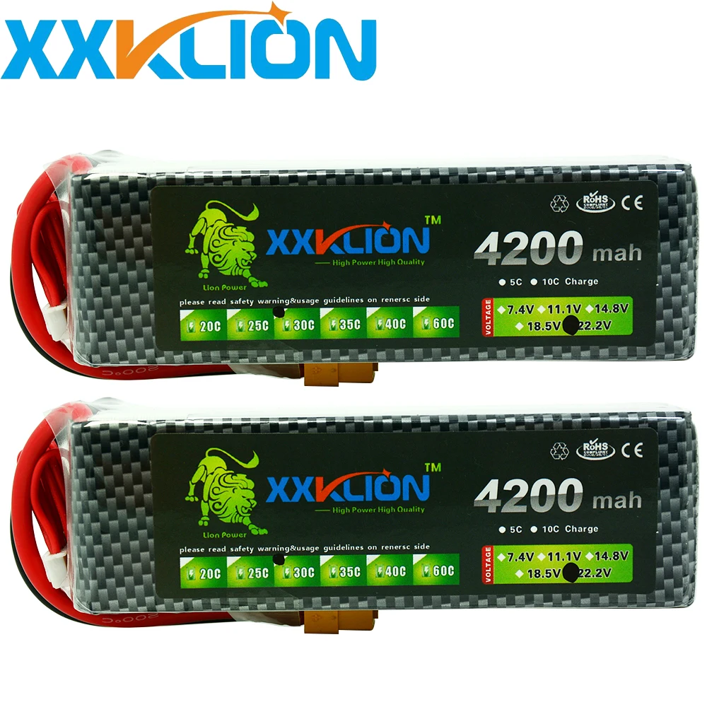 

2pcs XXKLION 22.2V 6S 4200mah Lipo Battery 25C 30C 35C 40C Remote Helicopter Aerial Photography RC Car model T XT60 XT90 Plug