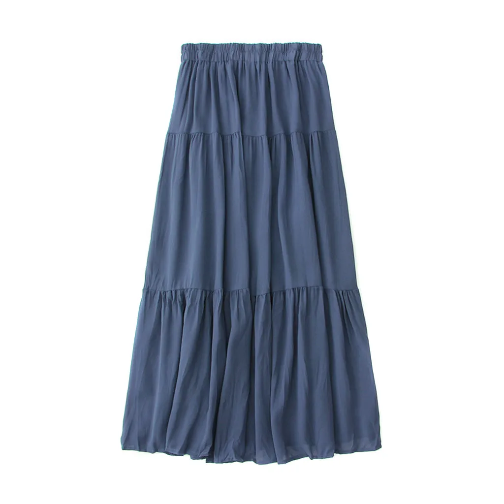 Womail, новинка, женские модные юбки, летние однотонные шифоновые плиссированные длинные юбки с эластичной резинкой на талии в стиле ретро, повседневные юбки, Прямая поставка, May7