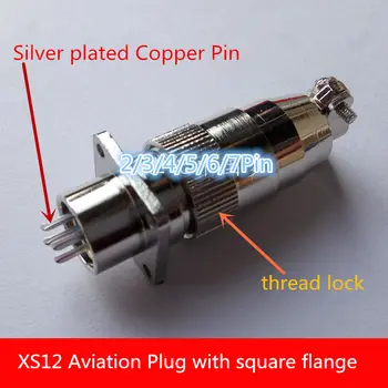 

5PCS AP041B XS12 2/3/4/5/6/7Pin 12mm Connector Aviation Plug with square flange thread lock M12 Silver plated Copper Pin