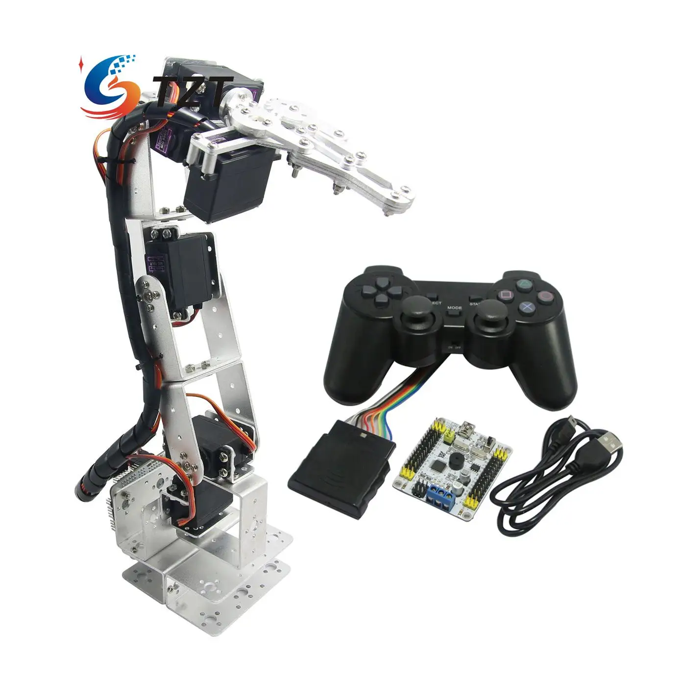 

Assembled 6DOF Robot Arm Robotic Arm with Clamp Claw & LD-1501 Servos & Controller for Arduino TZT3U - Silver