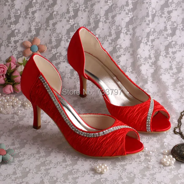 4 Colors Satin Wedding Shoes Bridal Red 