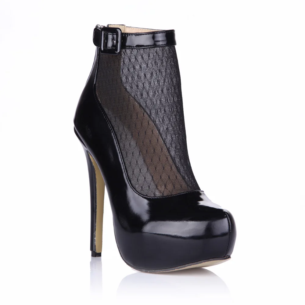 

Brand Patent Leather Shoes Women Autumn Boots Sexy High Heels Comfortable Platform Shoes Ankle Boots For Women Black Heels