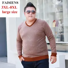FAISIENS большой Размеры 6XL мужской вязаный свитер зима теплая с v-образным вырезом со вставками с длинным рукавом синий 8XL плюс Размеры свободные Для мужчин свитера