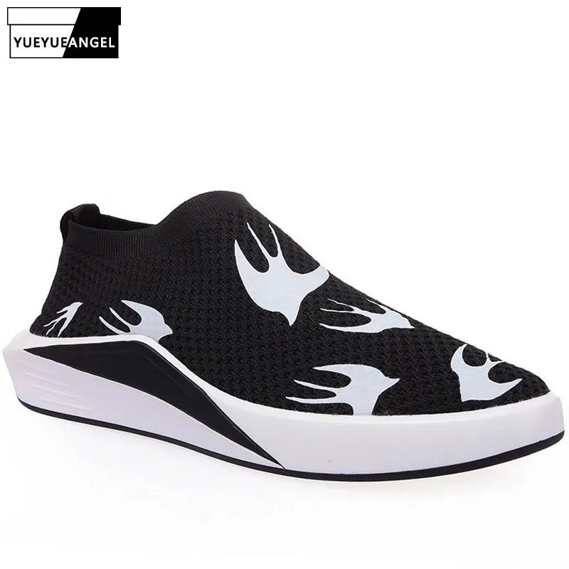 

2019 New Floral Printed Mens Casual Shoes Breathable Mesh Summer Slip On Loafers Student Footwear Male Flats Driving Shoes Black
