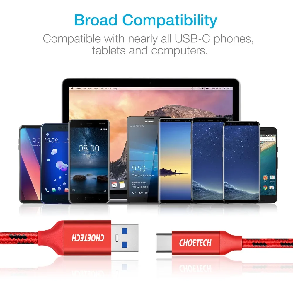 CHOETECH 0,5 м 1 м 2 м usb type-C кабель M Быстрая зарядка Usb 3,0 Usb C кабель для samsung Galaxy S9 S8 USB-C для Xiaomi Redmi huawei