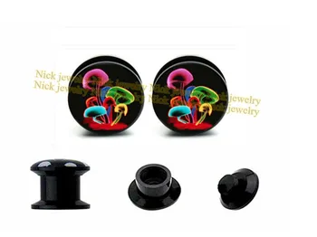 

Factory wholesale 60pcs/lot black acrylic ear expander mushrooms image ear plug punk piercing jewelry 6-25mm NASP-153
