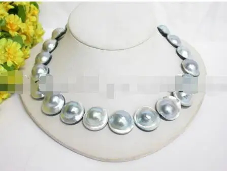 

Free Shipping >>>>>21MM 100% NATURAL GRAY SOUTH SEA MABE PEARL NECKLACE