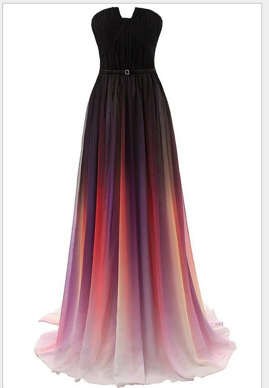 

Real Photo Gradient color A Line Chiffon Evening Dresses 2017 New Cheap Rainbow Backless Prom Gown Custom made Robe de soriee