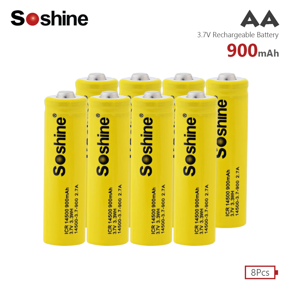 

8PCS 3.7V 14500 Battery AA batteries 900mAh lithium Li-ion Rechargeable Large Capacity Battery For LED flashlight Remote Control