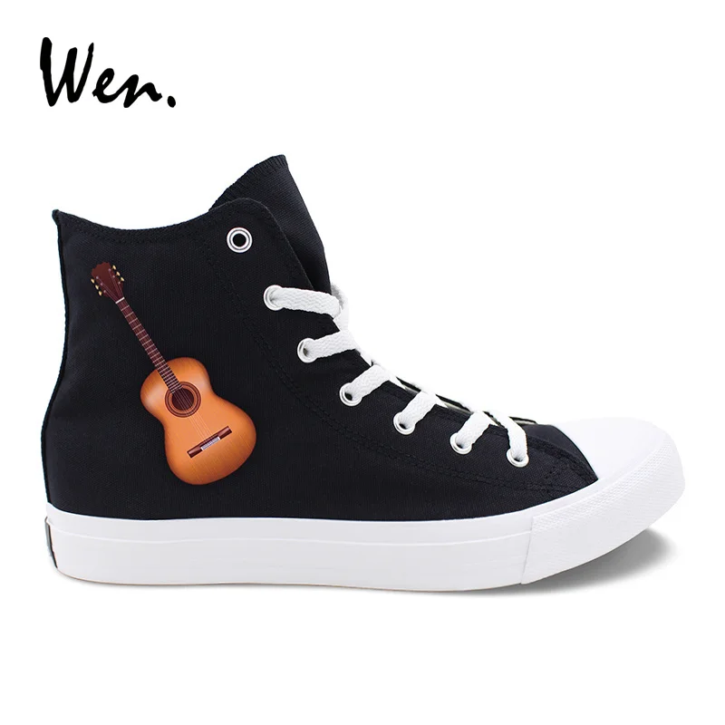 Wen All match Black Men Canvas Shoes Design Acoustic Guitar Musical