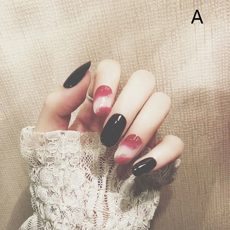 

24pcs/set Phototherapy Nails Acrylic Fake Fingernails Full Cover False Nails Simple Lady Full Nail Tips Patch Short Nail Art DIY
