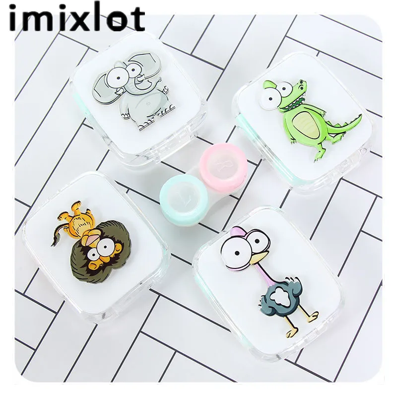 IMIXLOT чехол с зеркальными контактными линзами с милыми животными для влюбленных Подарочная коробка для контактных линз