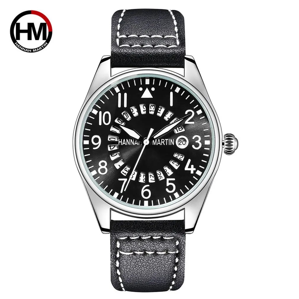 

Fashionable Leather Strap Wrist Watches Hannah Martin HM-KY11-XD Mens Quartz Wristwatch Trendy Business Watch