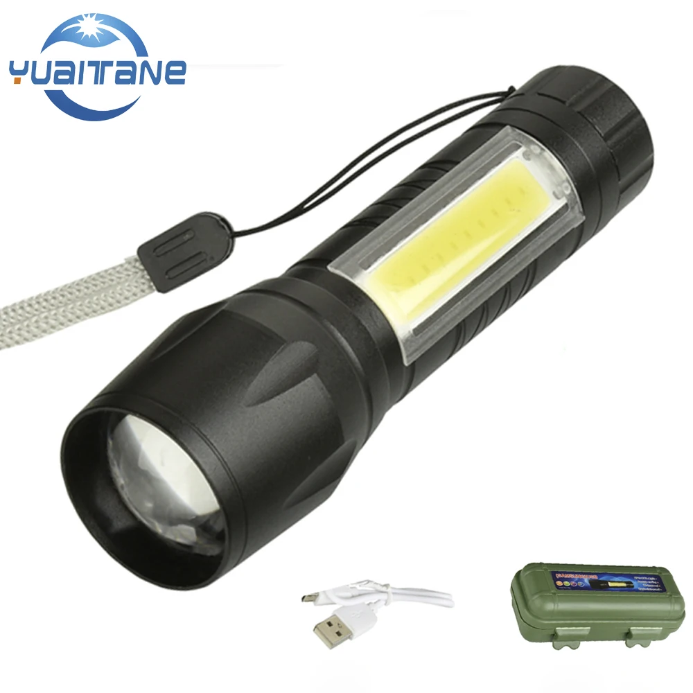 

A100 3800LUMS Built-in 14500 USB Led Flashlight COB 3modes zoomable Flash light for diving fishing Lamp+usb cable+