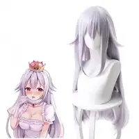 Game Super Mario Bros Brothers Boosette Cosplay Wig 80cm Light Gray Purple Hair Women Cosplay Props Synthetic Hair