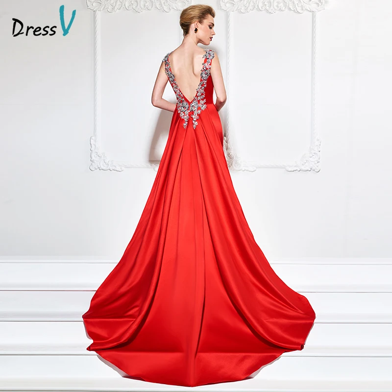 Dressv вечернее платье без рукавов с бисером Длинное Элегантное красное сексуальное вечернее платье с открытой спиной для свадебной вечеринки