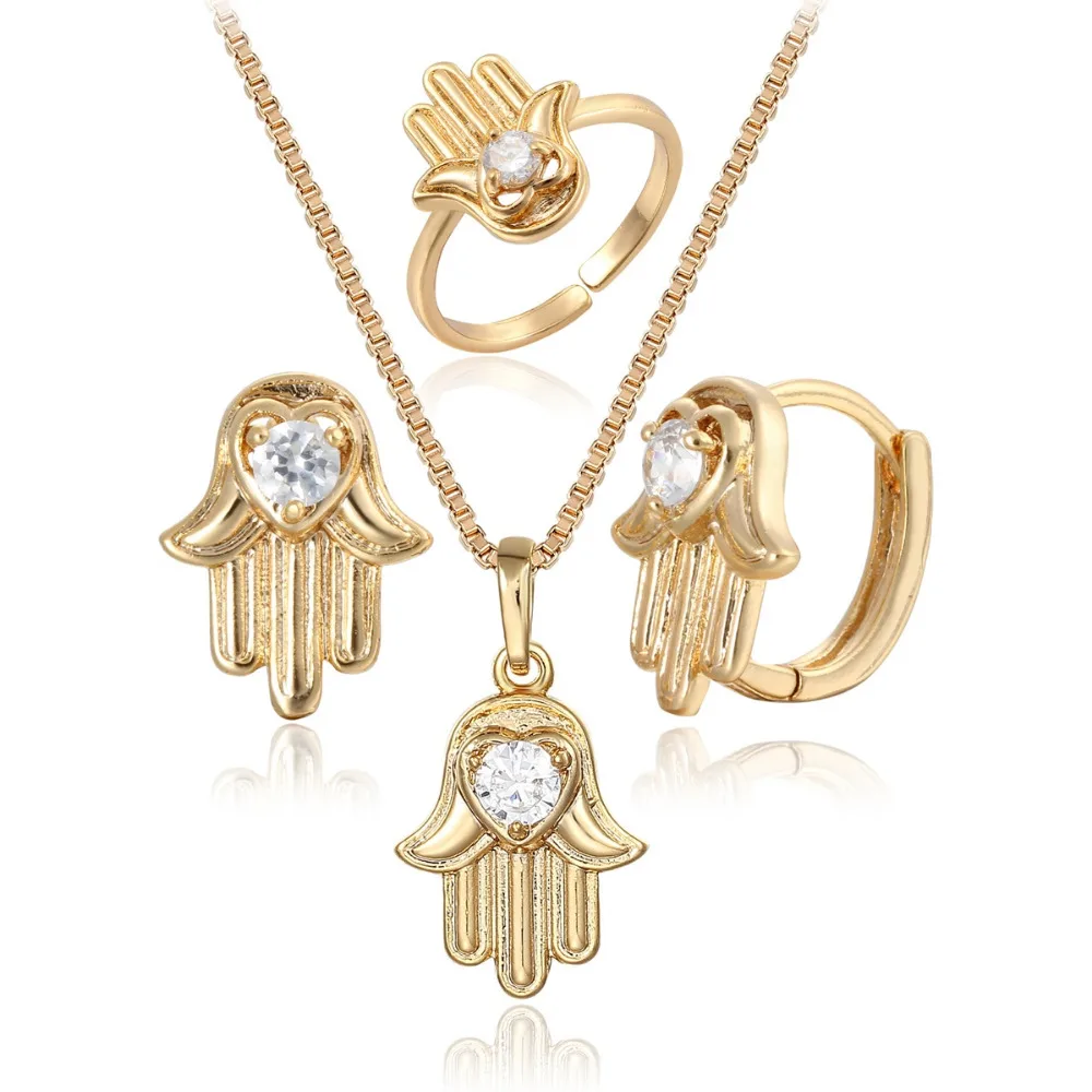 Girls Kid Children Jewelry Yellow Gold Plated CZ Zircon Fatima Charm