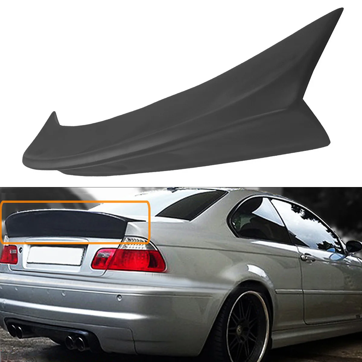 

Rear Polyurethane Trunk DuckBill HighKick Spoiler Wing Lid Spoiler for BMW E46 2DR Model M3 CSL Style 2001-2006 Black