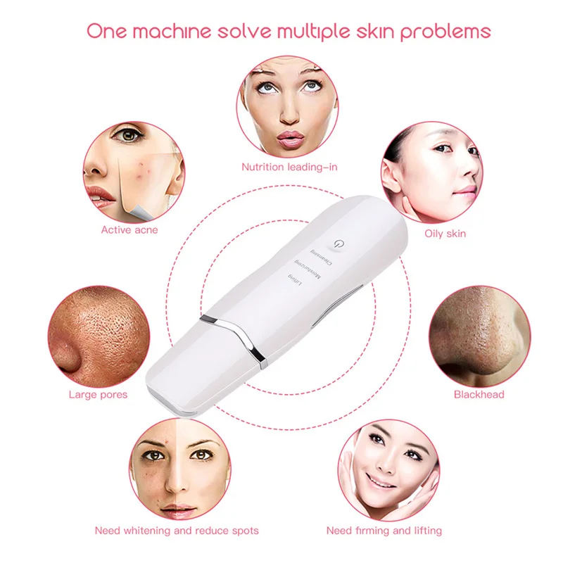 Ultrasonic Skin Scrubber Massage Machine Ultrasound Facial Pore Cleaner Skin Care Peeling Lifting+Face Steamer Nano Mist Sprayer