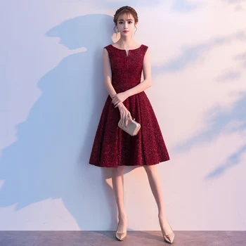 

Mother of the Bride Dresse for Weddings Wine Red Sleeveless Knee Length Evening Dress Formal Gowns vestidos LF434