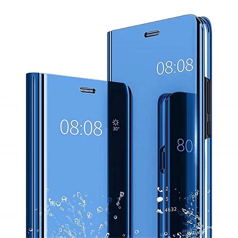 Умный зеркальный чехол для телефона с откидывающейся крышкой для Samsung Galaxy J2 J3 J5 J7 Prime J4 J6 плюс J8 обратите внимание на возраст 3, 4, 5, 8, 9, пленка для экрана с четким изображением - Цвет: Blue