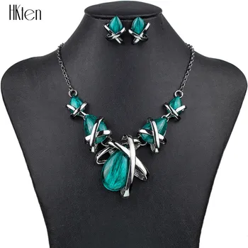 

MS1504514 Fashion Brand Jewelry Sets Gunmetal Plated 4Colors Blue Necklace Set Bridal Jewelry High Quality Party Gifts