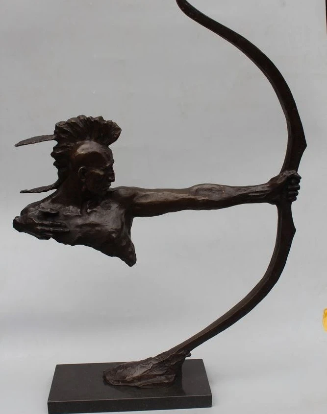 

33"Western Art sculpture Bronze Marble Abstract Huntsman Archery Statue
