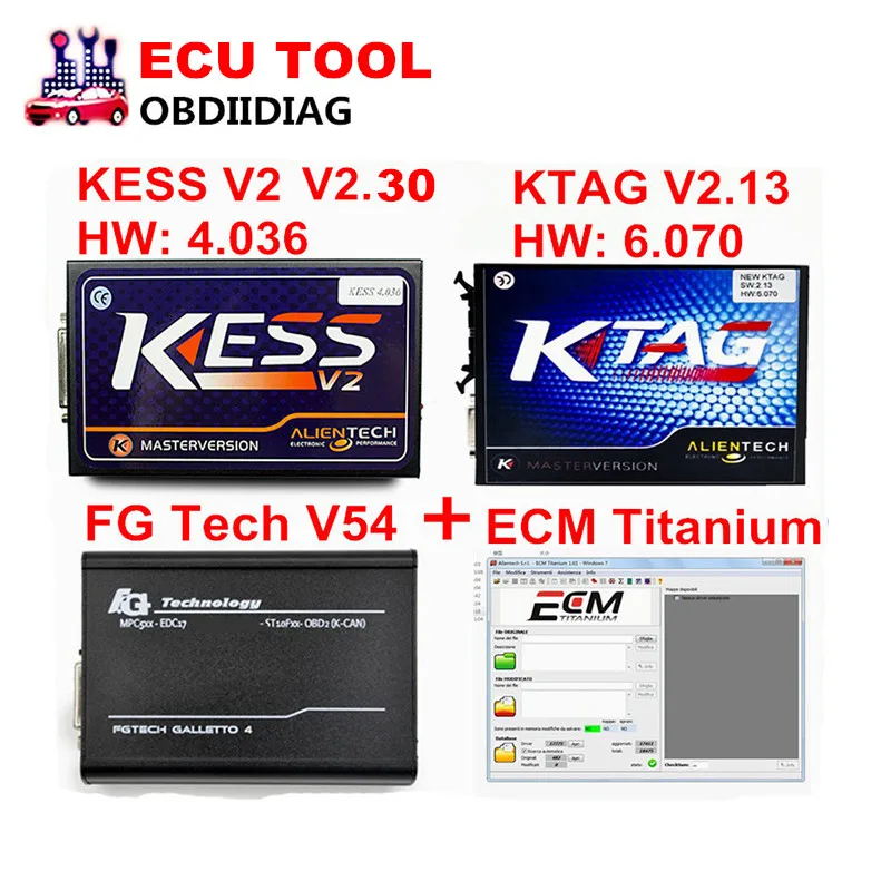 Полный комплект FGTECH V54 Galletto 4 Master + Kess V2 V2.30 KTAG V6.070 K ярлык K-TAG V2.13 без токов |